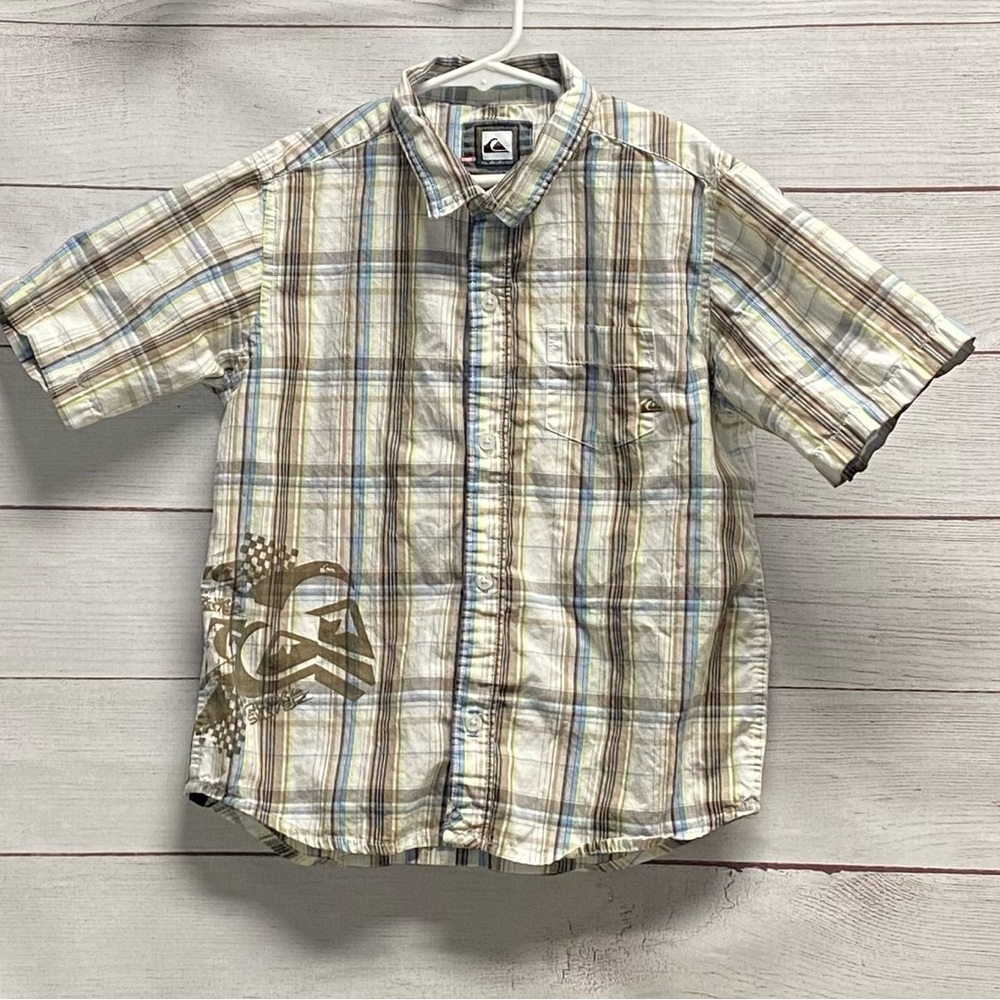 XL/7X Boys Quiksilver Brown Plaid Button-Down Shirt